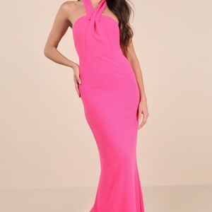 Lulus Mesmerizing Perfection Pink Halter Neck Backless Maxi Dress - Size XL